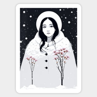 A woman with flowers in winter Sticker